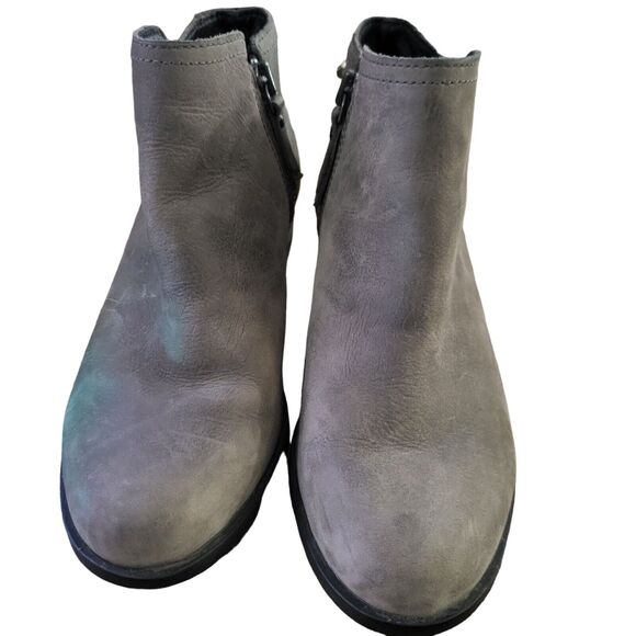 Sorel Lolla Ankle Bootie 6.5 Womens Grey Side Zipper Chunky Round Toe Leather - Picture 2 of 8